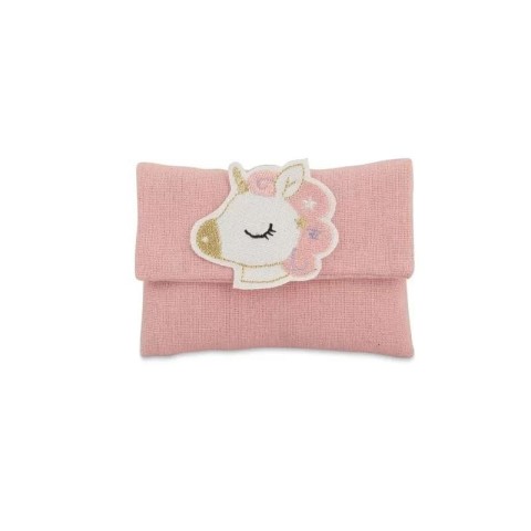 BUSTA ROSA UNICORNO RICAMATO 11X8CM